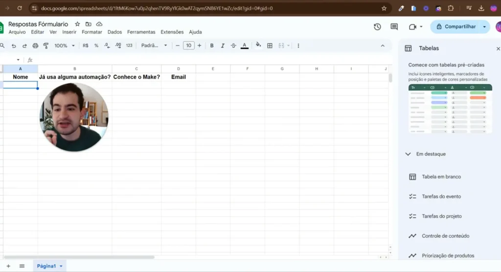Preenchendo respostas no Google Sheets