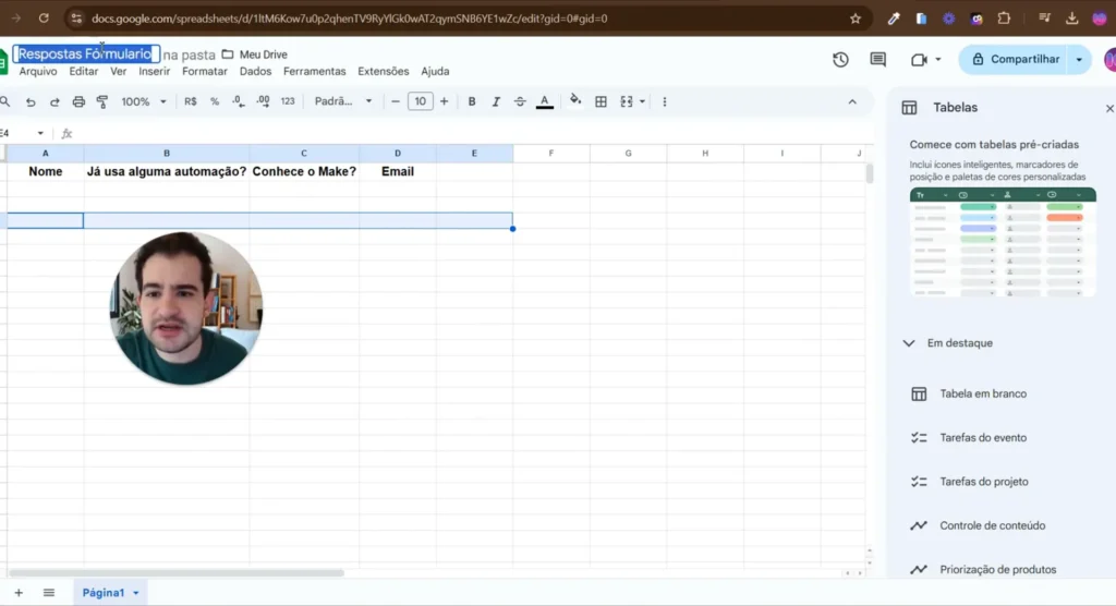 Integração entre Google Forms e Google Sheets