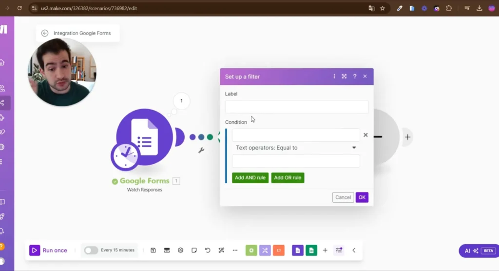 Configurando filtros no Make.com