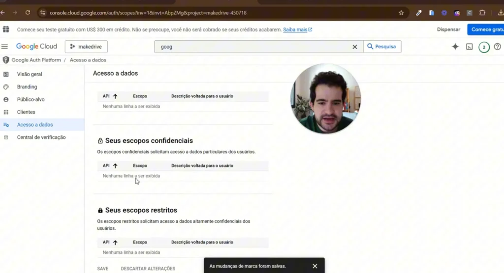Configurando a tela de consentimento