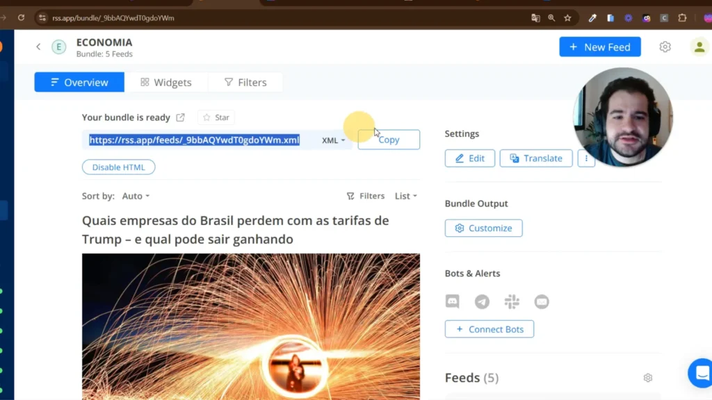 Configuração da automação no Make.com com feed RSS