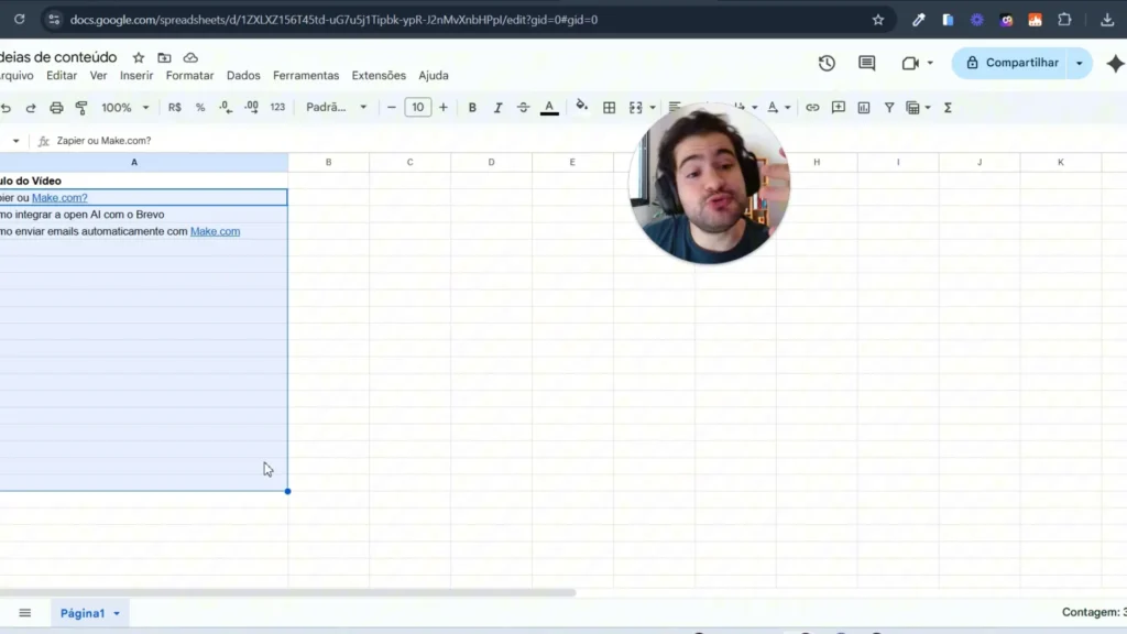 Planilha de conteúdos preparada