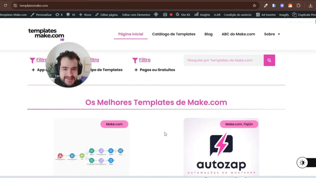 Página final do site templatesmake.com com opções para baixar templates e aulas