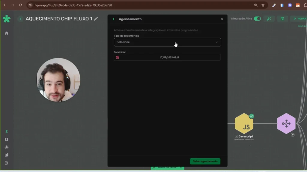 Configuração de agendamento de automação no Make.com