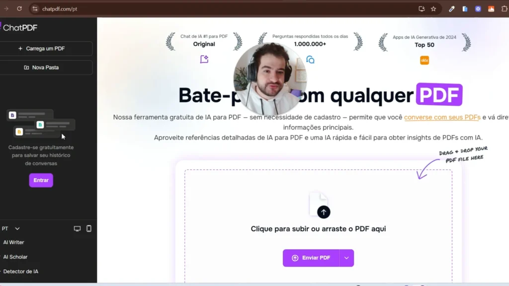Interface da ferramenta para conversar com PDFs