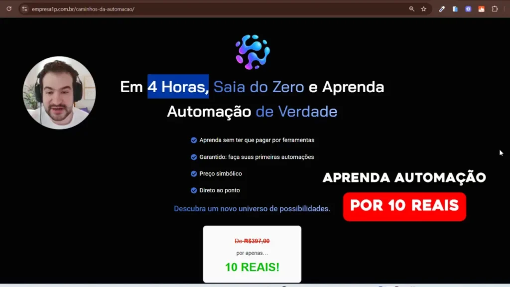 Anúncio do curso Caminhos da Automação com suporte e templates