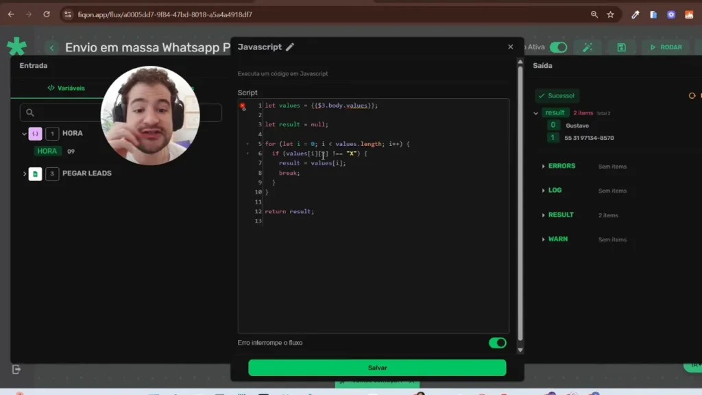 Resultado do JavaScript: retornando a primeira linha não enviada