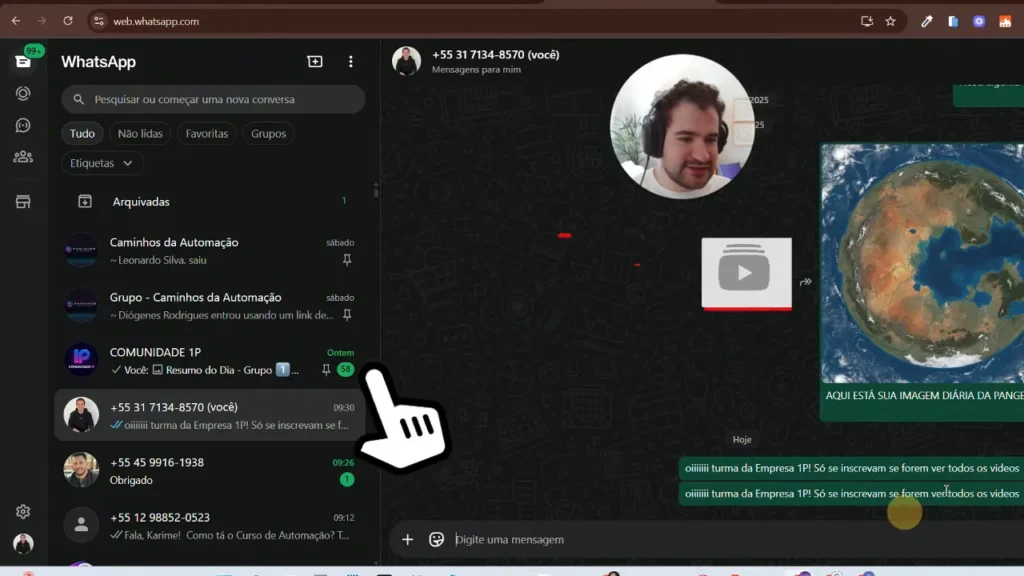 Mensagem recebida no WhatsApp: exemplo de envio de teste