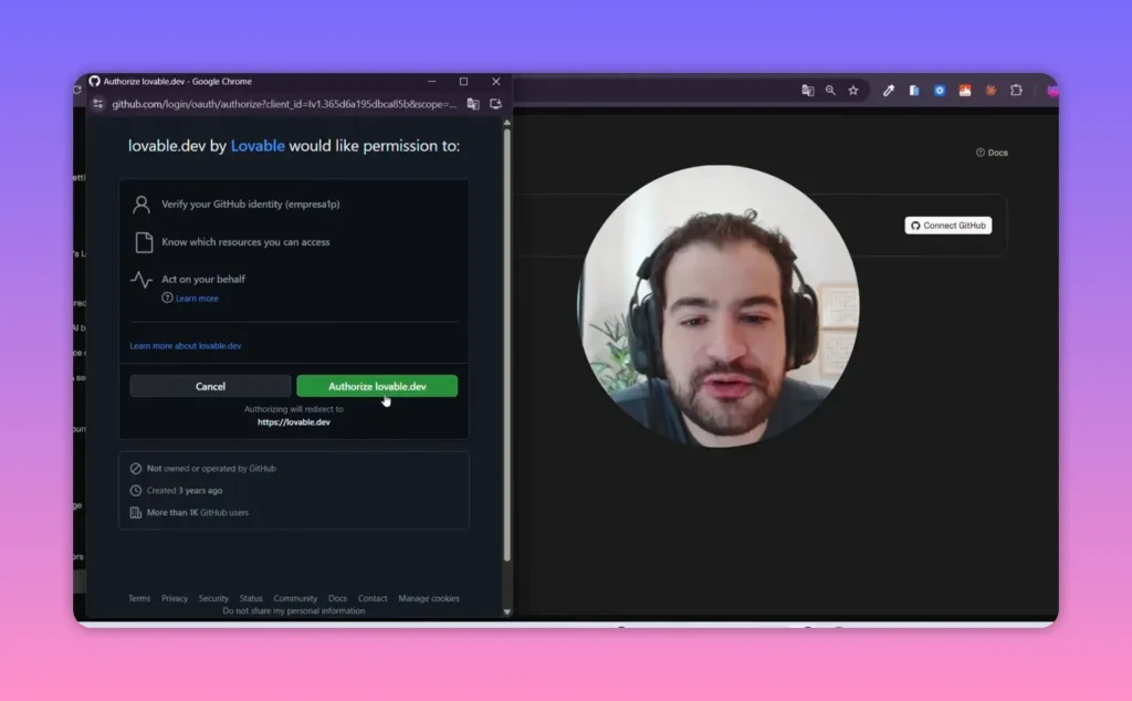 Autorização do GitHub para permitir acesso do Lovable (Authorize lova ble.dev)