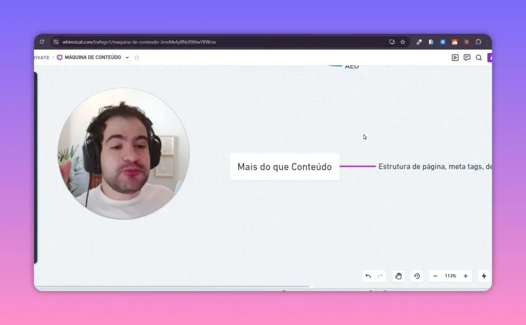 Tela do Claude Cowork mostrando etapas relacionadas a SEO e AEO, com destaque para &ldquo;Mais do que Conte&uacute;do&rdquo;.