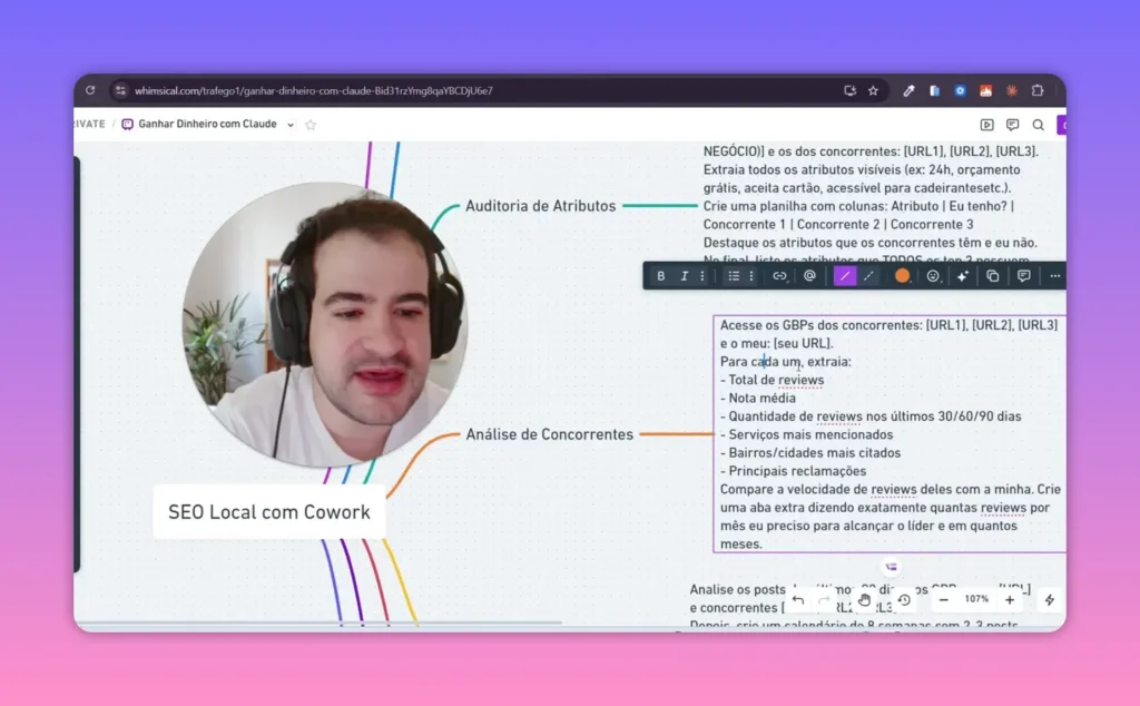 Tela do Claude com instru&ccedil;&otilde;es de Auditoria de Atributos e An&aacute;lise de Concorrentes para SEO local com Google Business Profile