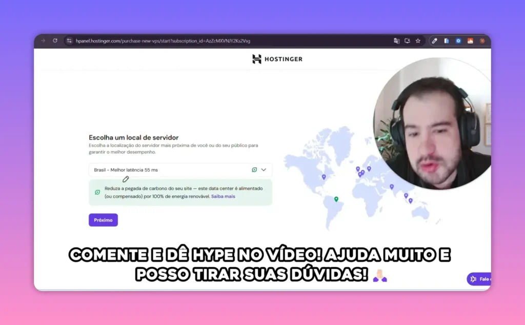 Tela de configura&ccedil;&atilde;o da VPS com op&ccedil;&atilde;o de aplicativo Docker e implanta&ccedil;&atilde;o
