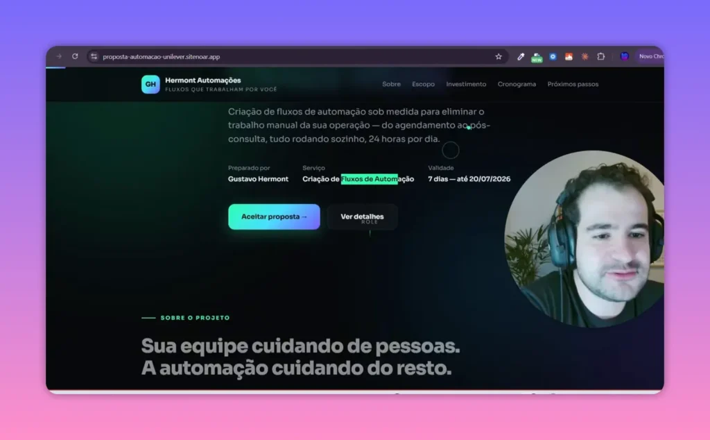 P&aacute;gina de proposta para Cl&iacute;nica Vitalis com se&ccedil;&otilde;es de automa&ccedil;&atilde;o