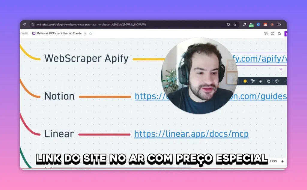 Mapa mental destacando Linear com link de documenta&ccedil;&atilde;o MCP