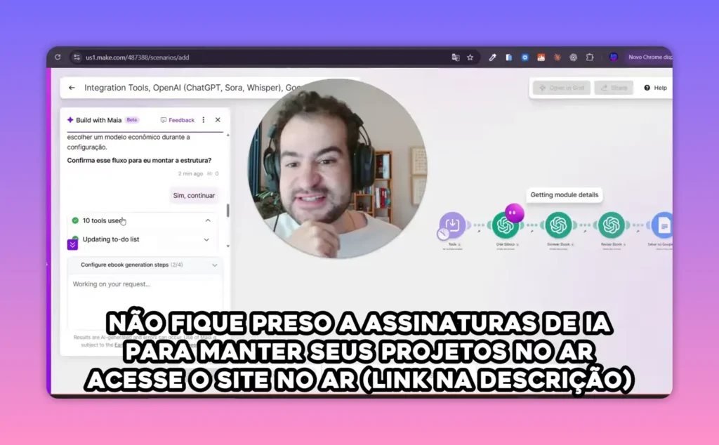 Cen&aacute;rio visual do Make com diversos m&oacute;dulos conectados para cria&ccedil;&atilde;o de e-book