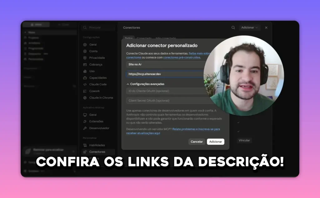 Janela do Claude para adicionar um conector personalizado